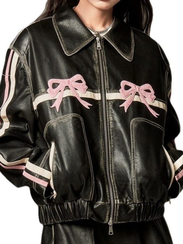 Bow Biker's Leather Jacket Women