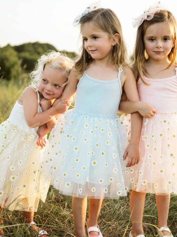 تنورة تول بأشرطة للأطفال صيفية مزينة بالزهور