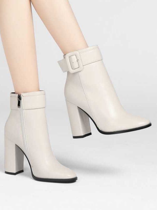 Soft Leather Women Shoes With Thick High Heels