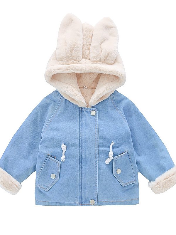 Girls' Denim Jacket Girls' Baby Plus Velvet Thickening