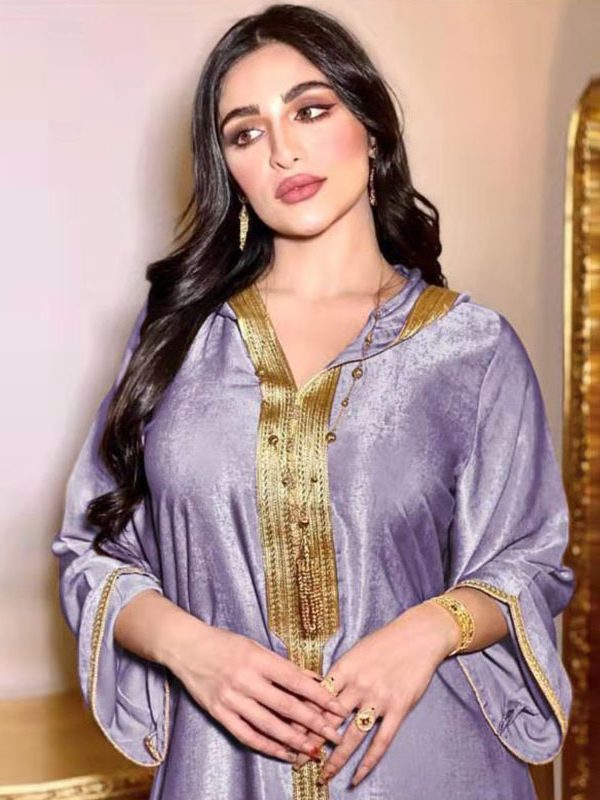 Cross-border Middle East Dubai Champagne Hooded Lace Suede Gown Muslim Robe Women In Stock