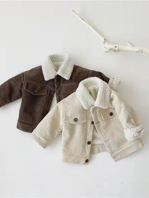 Kids' Overcoat Winter New Korean Style Fleece-lined Thickened Lamb Wool Corduroy Clothes