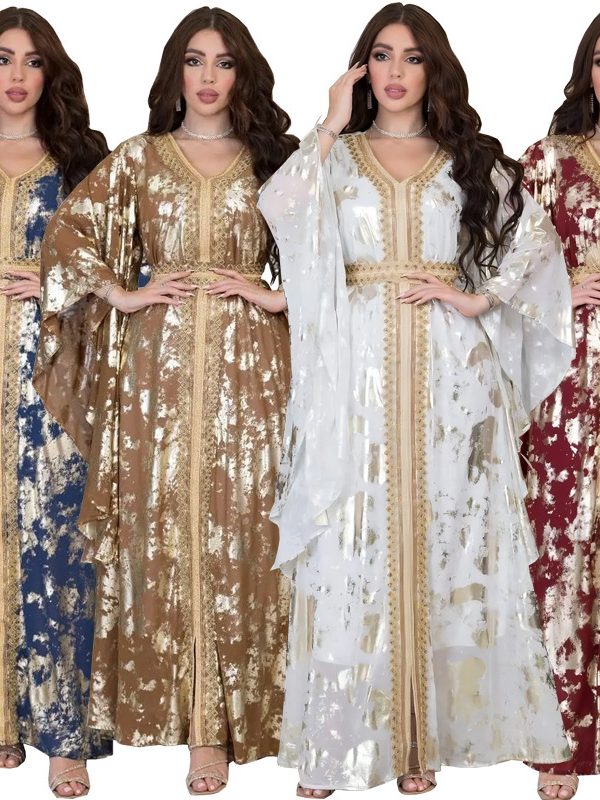 Muslim Chiffon Bronzing Robe Containing Belt Dress