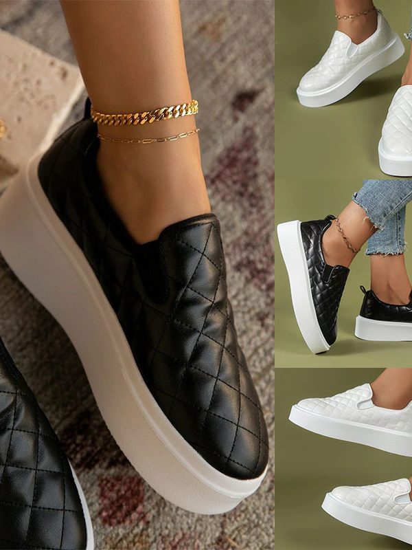 Ins Plaid Flat Shoes Women Platform Leather Shoes