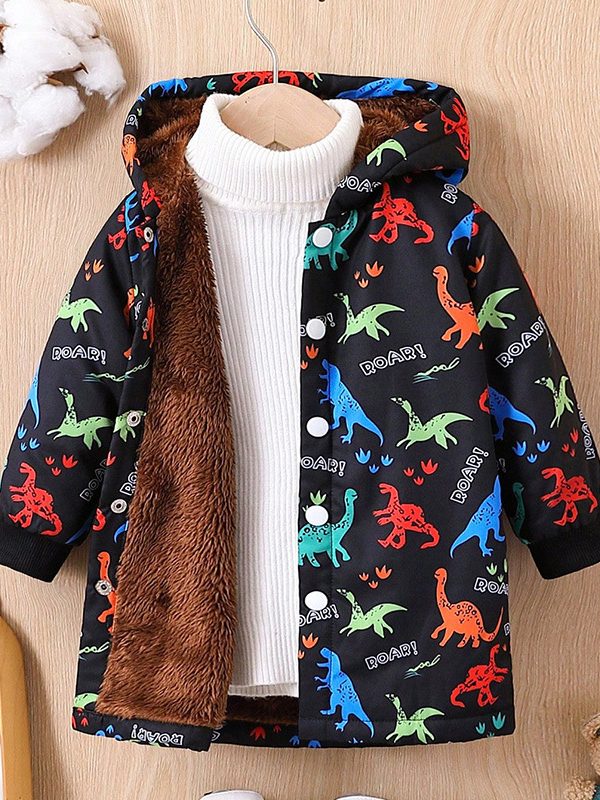 Children Dinosaur Fleece Lined Coat