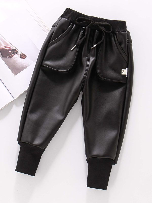 بنطلونات جلدية للصبيان لفصلي الخريف والشتاء، بنطلونات قطنية من قطعة واحدة للصبيان