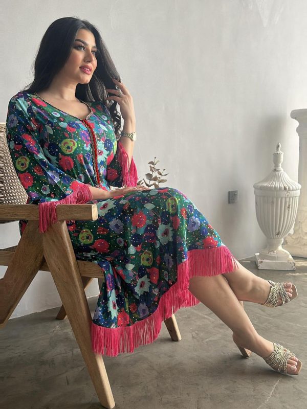 Women's Bronzing Printed Casual Dubai Muslim Robe