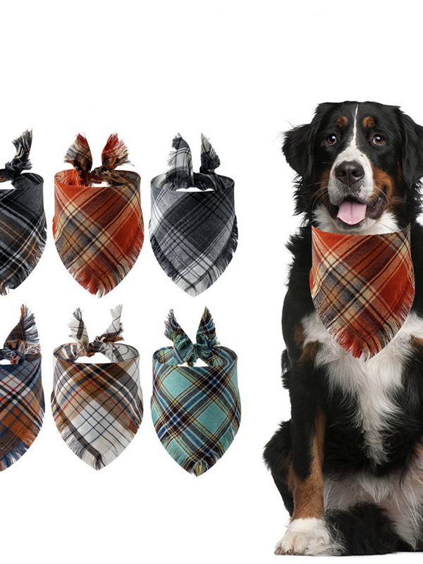 Plaid Tassel Triangle Scarf Pet Dog Pet
