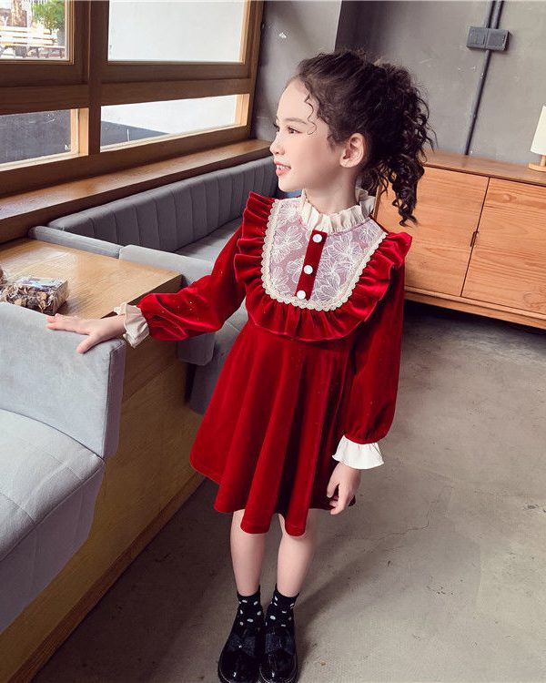 Christmas Red  Dress Girl Velvet