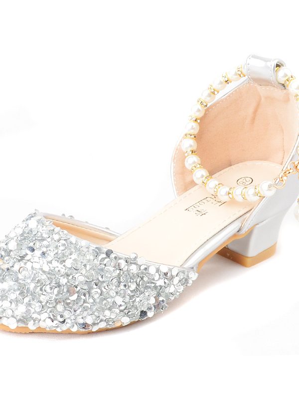 Girls' High Heels, Little Princess, Children's Sandals, Dance Show, Runway Show, Host Flower Girl, Silver  Dance Shoes