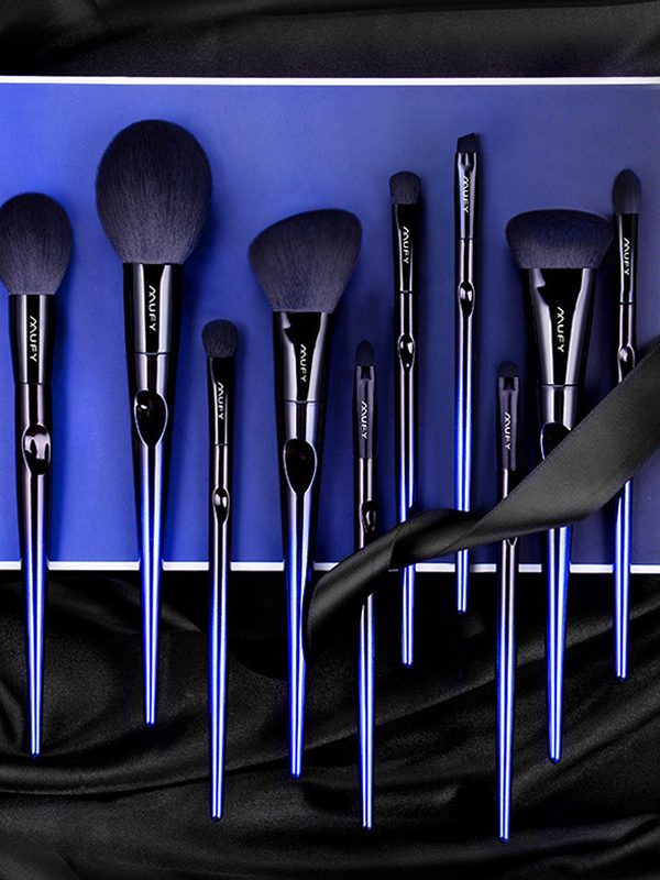 Blue 10 Makeup Brushes Set