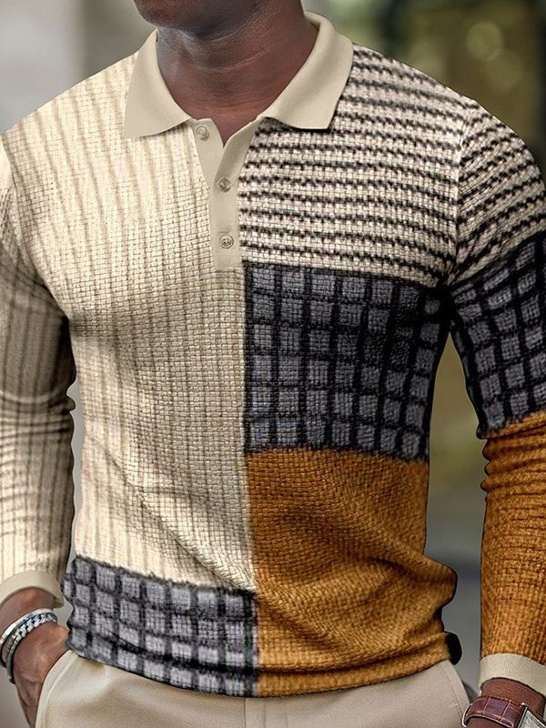 قميص رجالي كاجوال بأكمام طويلة بطباعة ثلاثية الأبعاد