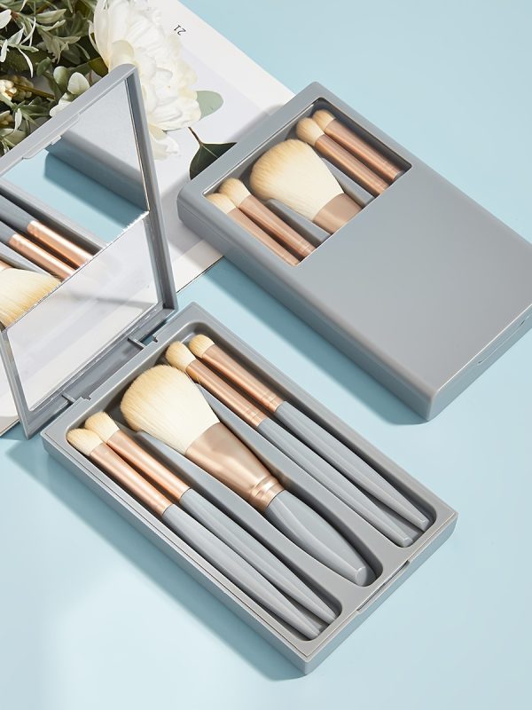 5 PCs Makeup Brushes With Mirror Travel Set