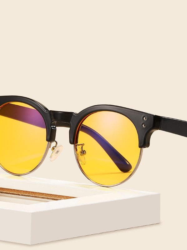 New flat mirror glasses unisex frame retro wood grain flat mirror