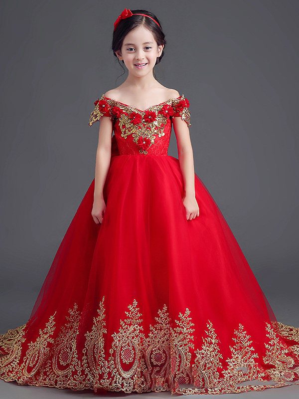 فستان الأميرة للأطفال مع تنورة طويلة الذيل