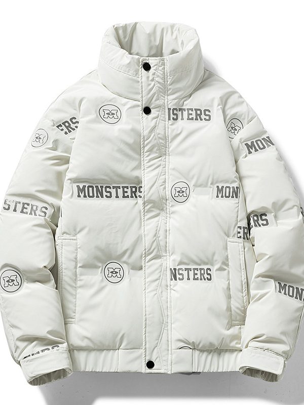 Plush Down Jacket Men's New Letter Printing Loose Casual All-match