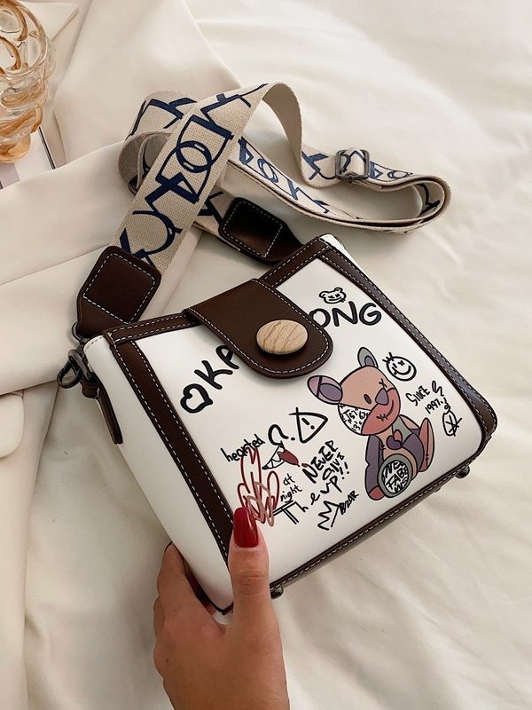Graffiti Bear Wide Shoulder Bucket Bag