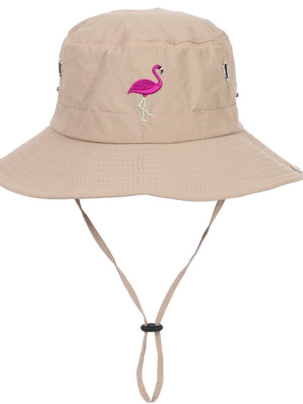 Flamingo Embroidered Fisherman Hat Sun Protection