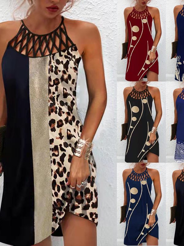 Fashion Print Dress Casual Halterneck Dresses For Women Summer Clothes