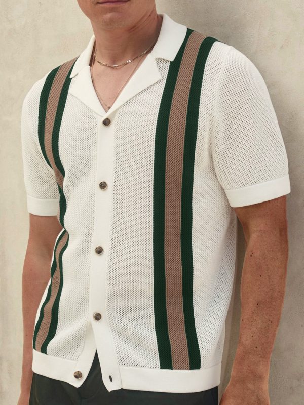 Men's Fashion Cuban Collar Short Sleeve Knitted Cardigan