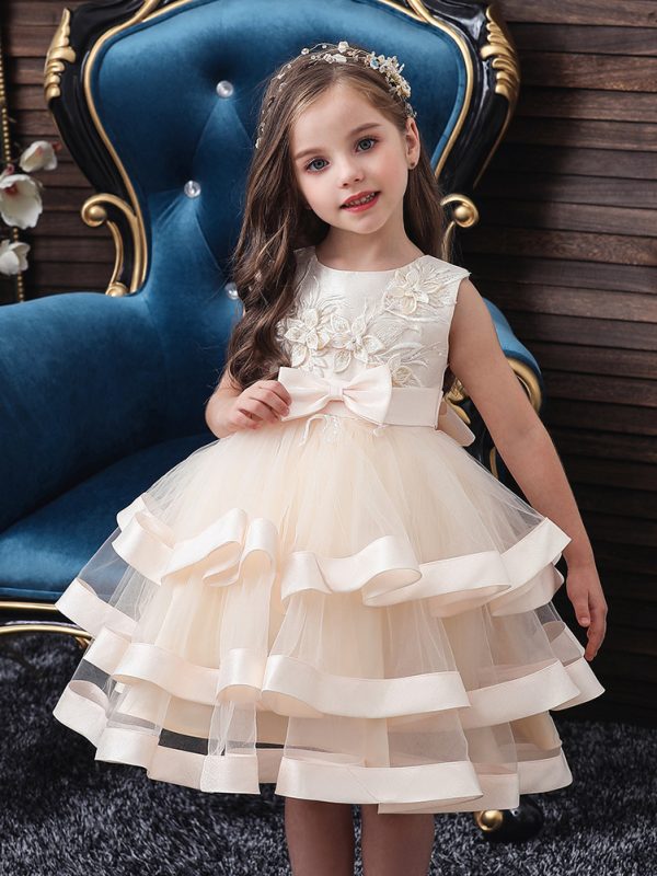 فستان شبكي بدون أكمام على شكل كعكة الأميرة للفتيات