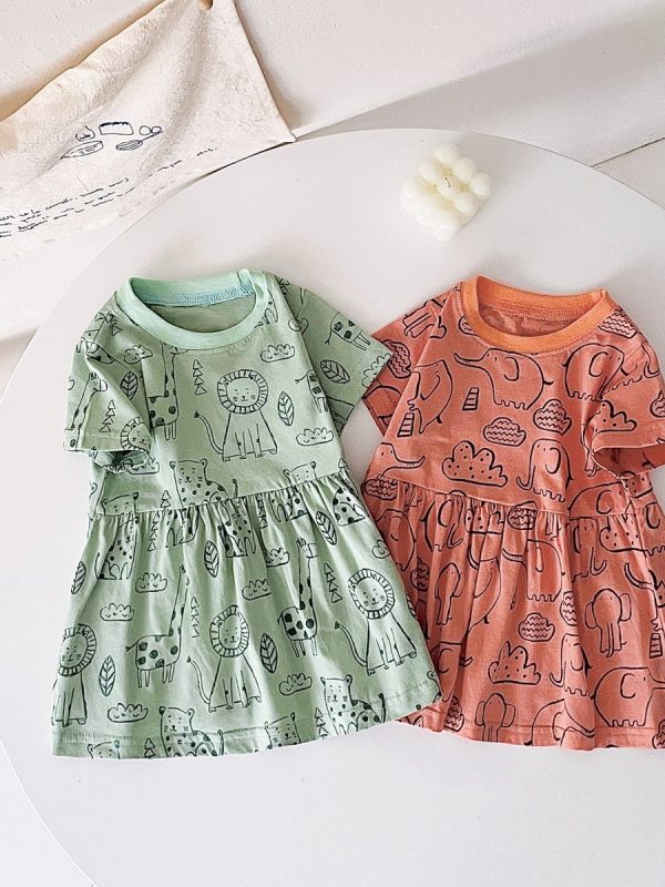Children's Cotton Baby Girl Clothes Cartoon Printed Summer Dress