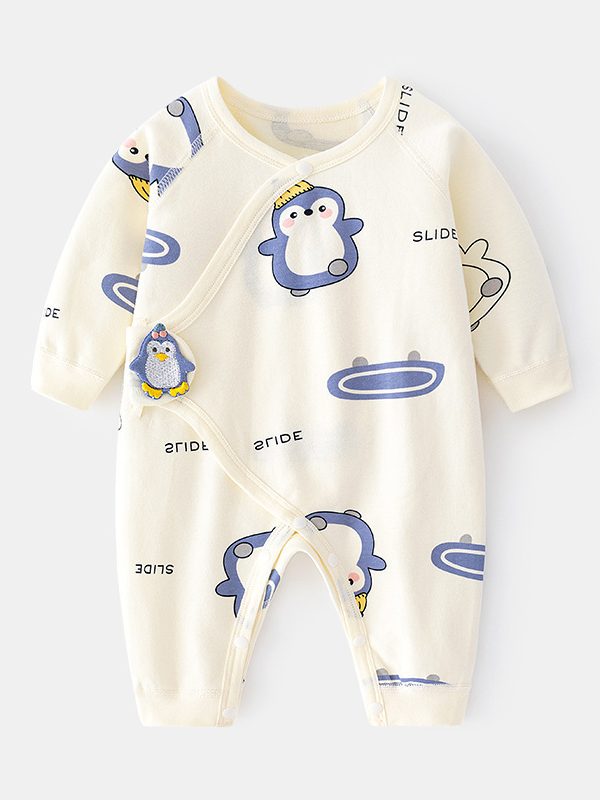 Newborn Jumpsuit Baby Boneless Romper Autumn And Winter Pure Cotton Newborn Gown Romper Velcro Baby Clothes