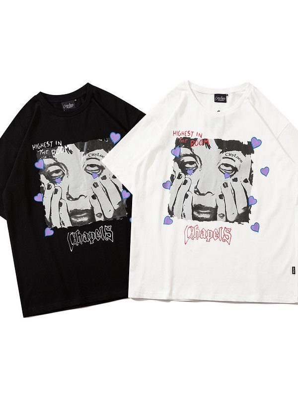 تي شيرت قصير بأكمام قصيرة من ماركة أزياء هاراجوكو هاي ستريت