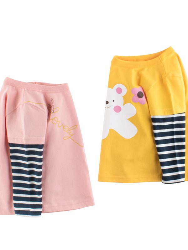 ملابس أطفال بنات قمصان ملابس أطفال قمصان طويلة الأكمام مزيفة