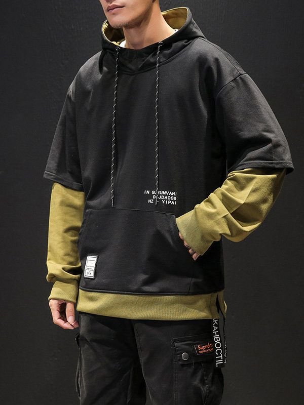 Men's Hooded Sweater Loose Fake Two Tide Brand Large Size Casual Jackets