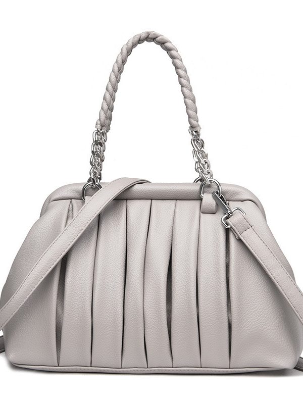 New Fashion All-match Pleated Woven Portable Large Capacity Leather Women's Bag