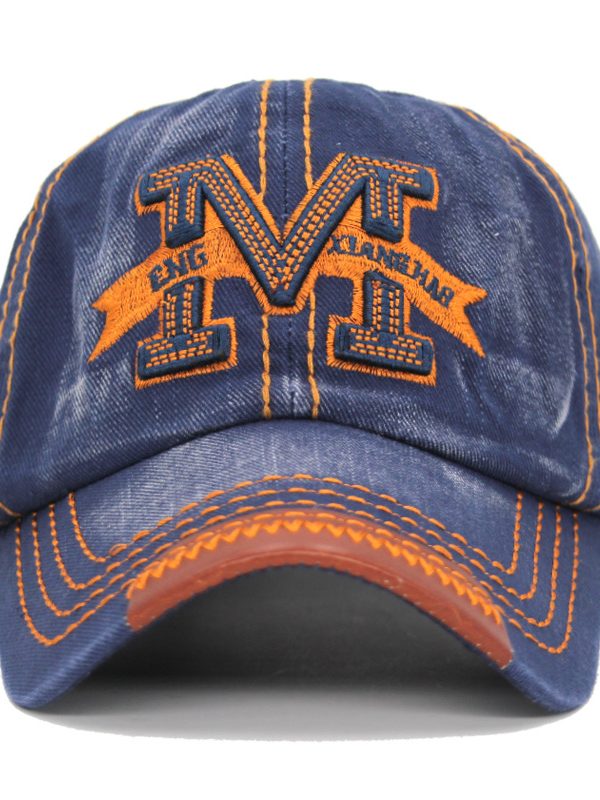 Embroidered letter M denim baseball cap