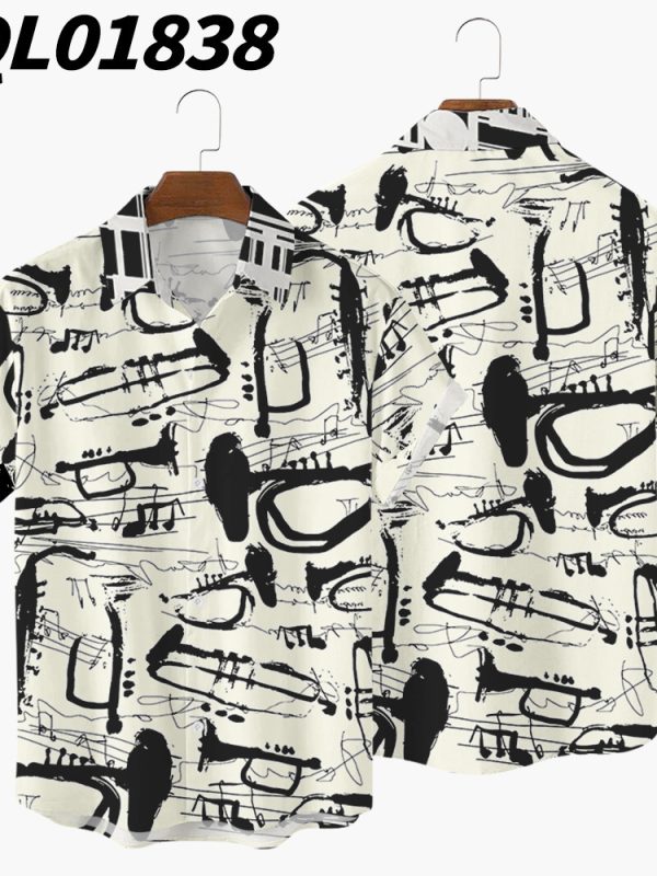 قميص صيفي رجالي مخطط بأكمام قصيرة وطباعة رقمية