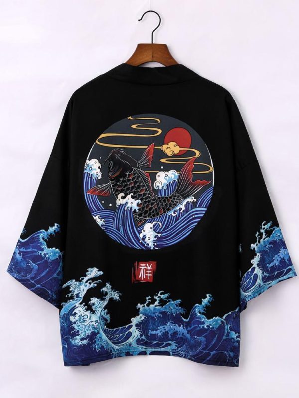 Kimono men's robe thin thin buttonless cape coat