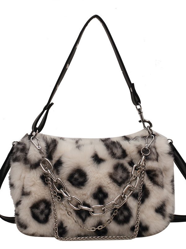 Winter Plush Bags Chain Shoulder Bag Women Flowers Print Handbags