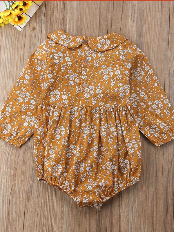 Melina Romper Female Baby Crawling Clothes Infant Long-sleeved Small Floral Back Buckle