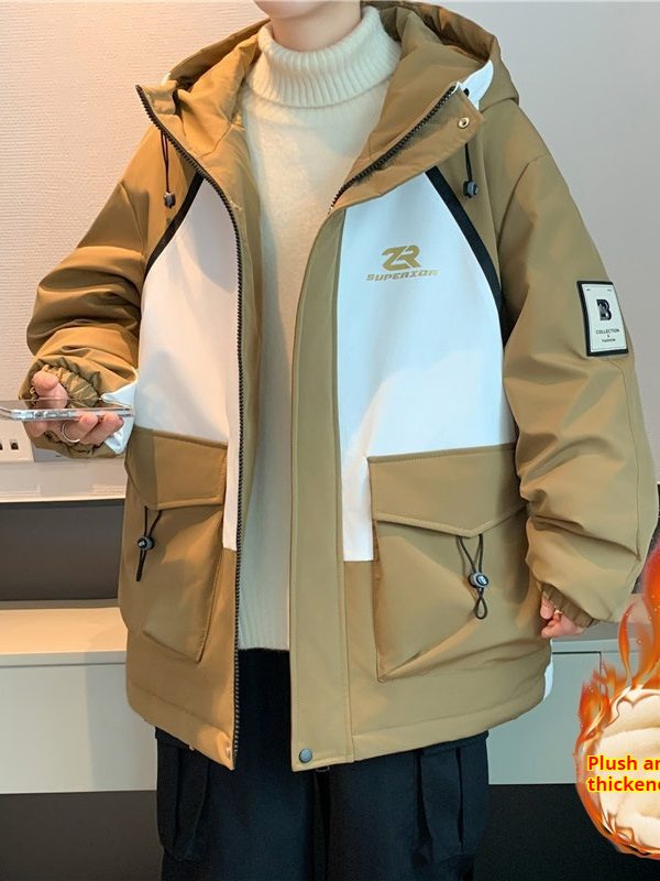 Winter Fleece-lined Thickened Boy Warm Work Clothing Hooded Cotton Coat Jacket