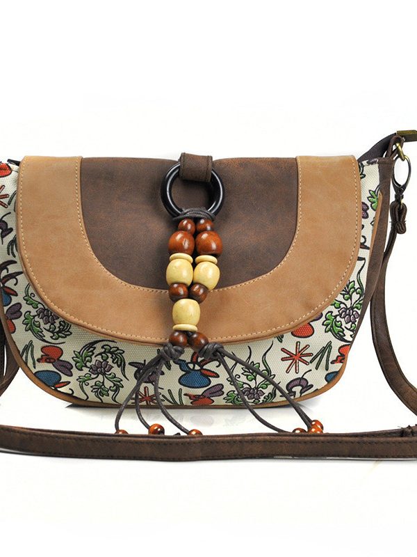 Female Ethnic Style Leather Messenger Dumpling Bag