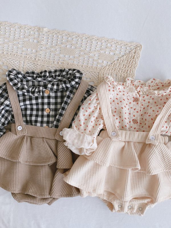 Baby Romper 0-2 Years Old Baby Clothes Baby Girl Foreign Style Pleated Lotus Leaf Sling Climber