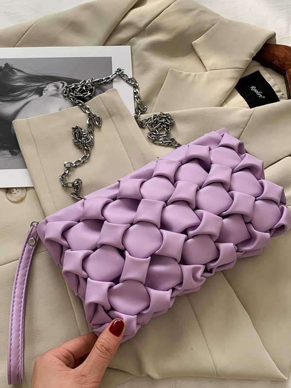 Textured Shoulder Bag Woven Chain Crossbody Small Square Bag