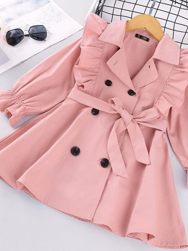 معطف ترنش للبنات مع سترة سادة مزدوجة الصدر