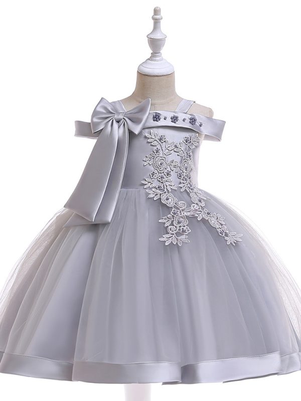 One Shoulder Strap Dress Girls Bow Princess Dress