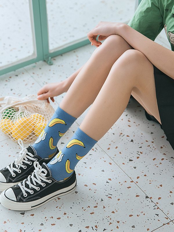 جوارب قطنية نسائية يابانية لطيفة بنقشة فاكهة