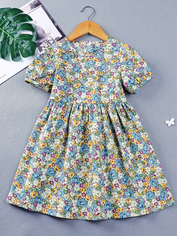 Girls Dress Summer Cotton Princess Dress Baby Children Floral Skirt