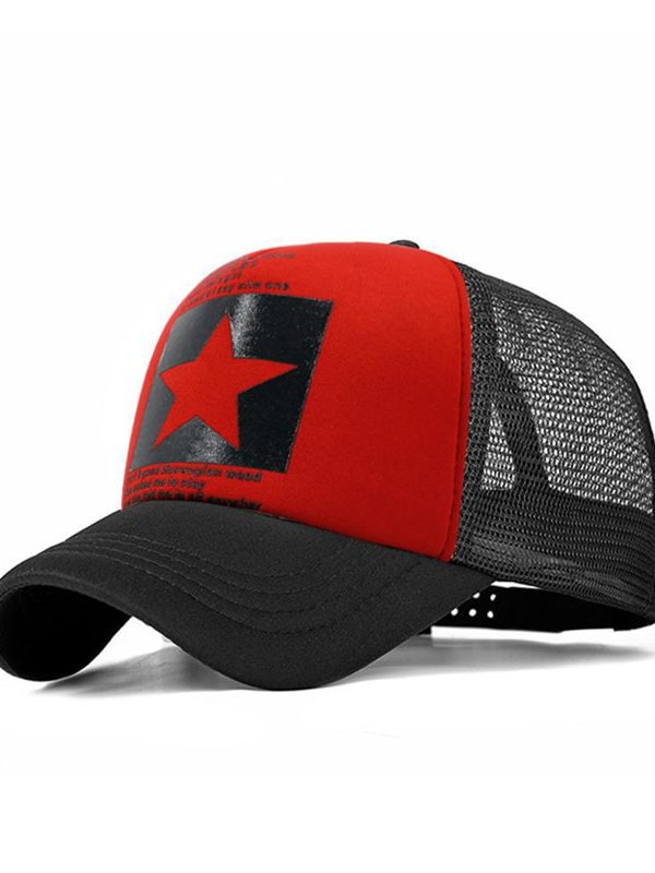 Five-pointed Star Print Mesh Cap Men's European and American Hip-hop Truck Hat Sun Visor Mesh Cap