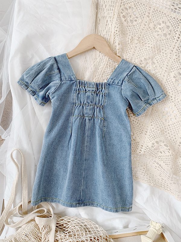 Girls' Dresses Fashion Square Collar Denim Skirt