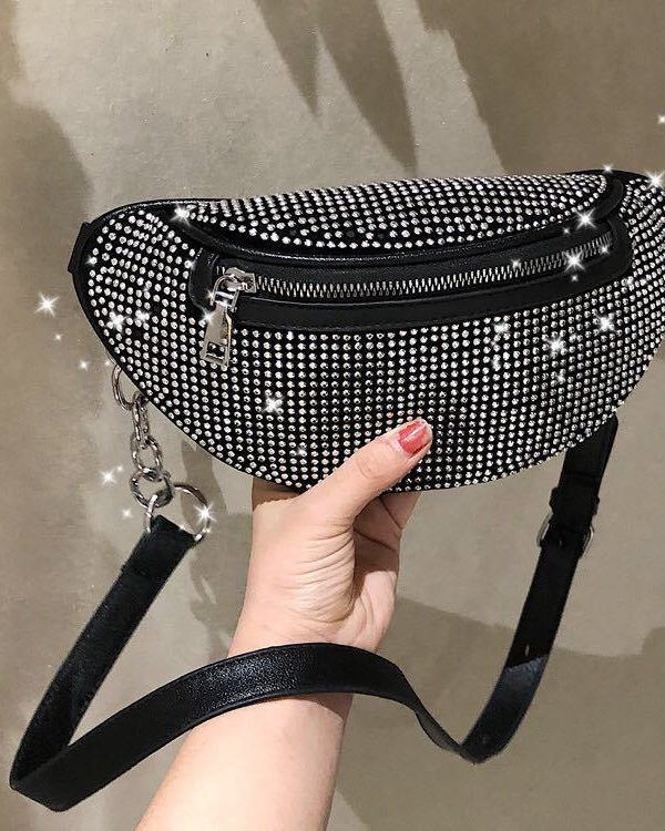 Flash Rhinestone One Shoulder Crossbody Chest Bag