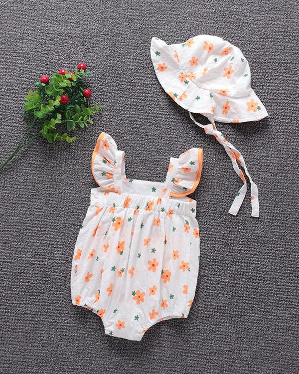 Korean Version Of Ins Baby Jumpsuit Summer Romper Bag Fart Clothes Cotton Romper Full Printed Flowers Newborn Short Sleeves