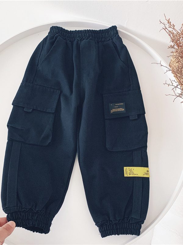 Autumn and Winter New Style Boys' Big Pocket Overalls, Children's Cotton Casual Pants Trendy