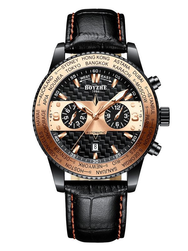 Boyzhe Fashion High-End Leather Strap Waterproof Mechanical Watch New Wholesale Custom Men'S Watch